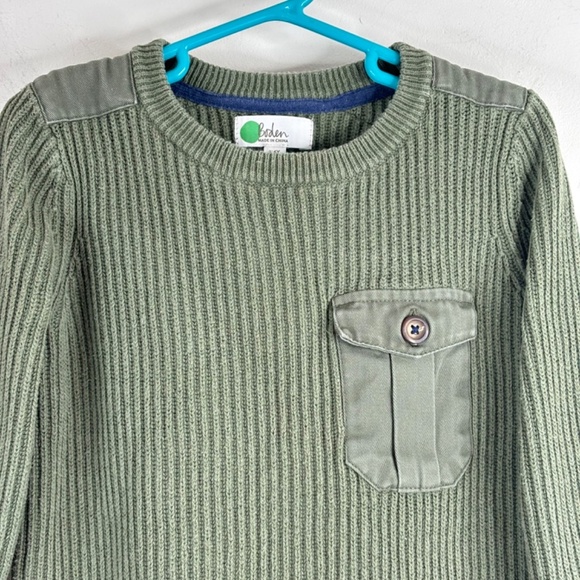 Mini Boden Green Military Sweater 5-6Y Shoulder Patches Ribbed Olive Fisherman - Picture 2 of 8